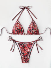 Women's Floral Triangle String Bikini Set, Summer Beach Swimwear PQ24200