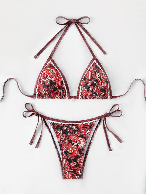 Women's Floral Triangle String Bikini Set, Summer Beach Swimwear PQ24200