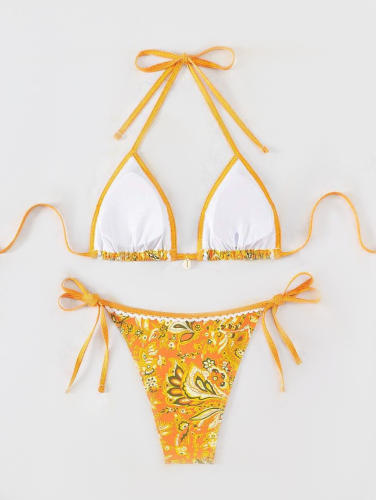 Women's Floral Triangle String Bikini Set, Summer Beach Swimwear PQ24200