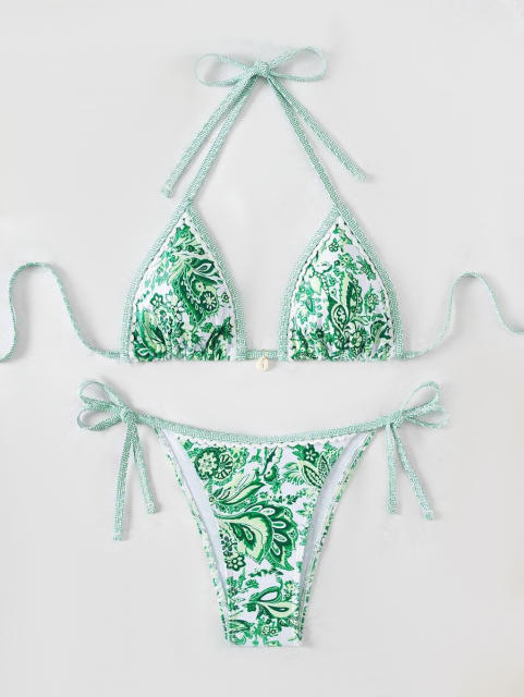 Women's Floral Triangle String Bikini Set, Summer Beach Swimwear PQ24200