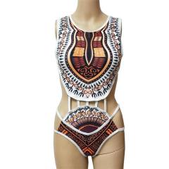 African Print Monokini Swimsuit, High Neck Cut Out Swimwear PQ8036