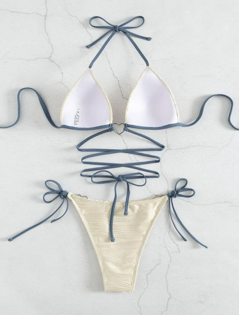 Women's Wrap Bikini Set, Halter Triangle Top Ruched Design Swimwear PQ2391
