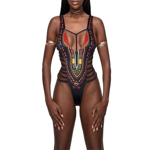 African Print One-Piece Swimsuit, Tribal Pattern Swimwear PQ18026