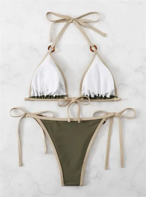 Women's Two-Piece Triangle Bikini Swimsuit Side-Tie Bottom Micro Bathing Suit PQ2322