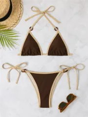 Women's Two-Piece Triangle Bikini Swimsuit Side-Tie Bottom Micro Bathing Suit PQ2322