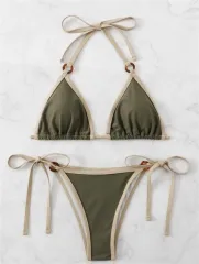 Women's Two-Piece Triangle Bikini Swimsuit Side-Tie Bottom Micro Bathing Suit PQ2322