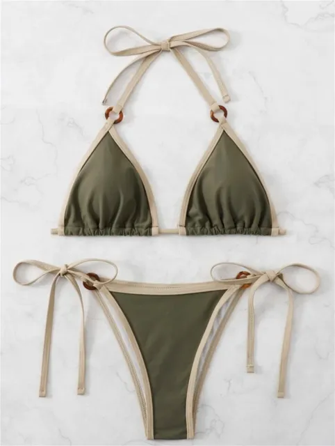 Women's Two-Piece Triangle Bikini Swimsuit Side-Tie Bottom Micro Bathing Suit PQ2322