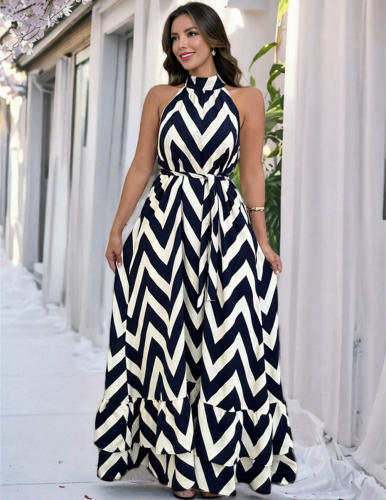 Women Casual Boho Bohemia Dresses Summer Halter Maxi Dress PQ-HD037