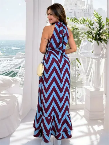 Women Casual Boho Bohemia Dresses Summer Halter Maxi Dress PQ-HD037