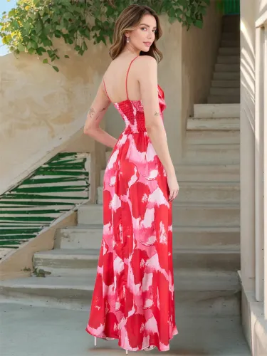 Women Casual Boho Dresses Summer Spaghetti Strap Maxi Dress PQ-HD033