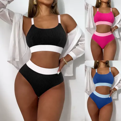 Women's Two Piece Ribbed Swimsuit, Sexy Sport Swimwear PQ24056