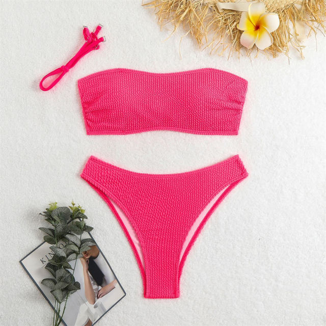 Solid Color Bikini Set for Womans Bandeau Swimwear Female PQ25050