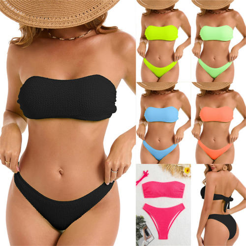 Solid Color Bikini Set for Womans Bandeau Swimwear Female PQ25050