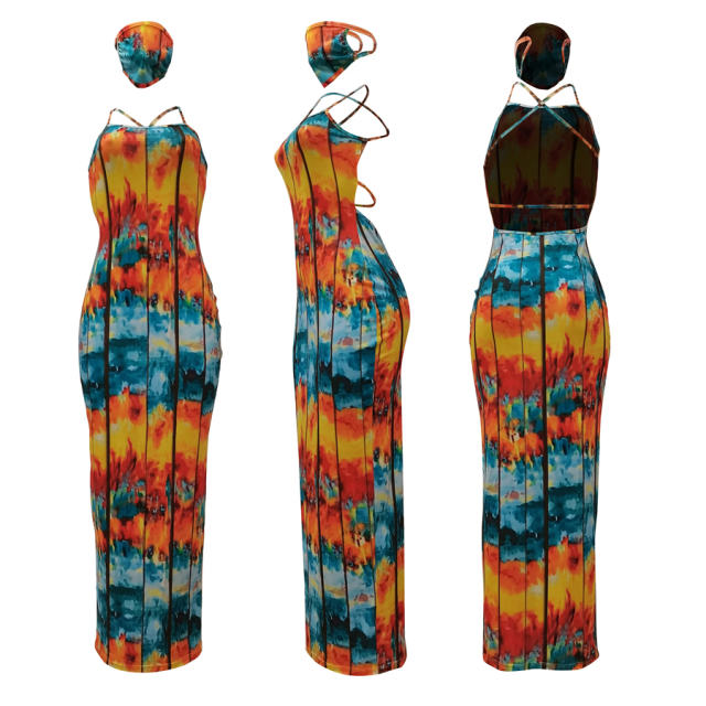 Fashion Tie Dyed Streetwear Plus Size Casual Dresses with Mask  PQCM766A