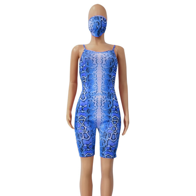 Boa Print Sexy Costume with Mask Scoop Neck Animal Bodysuits PQCM752