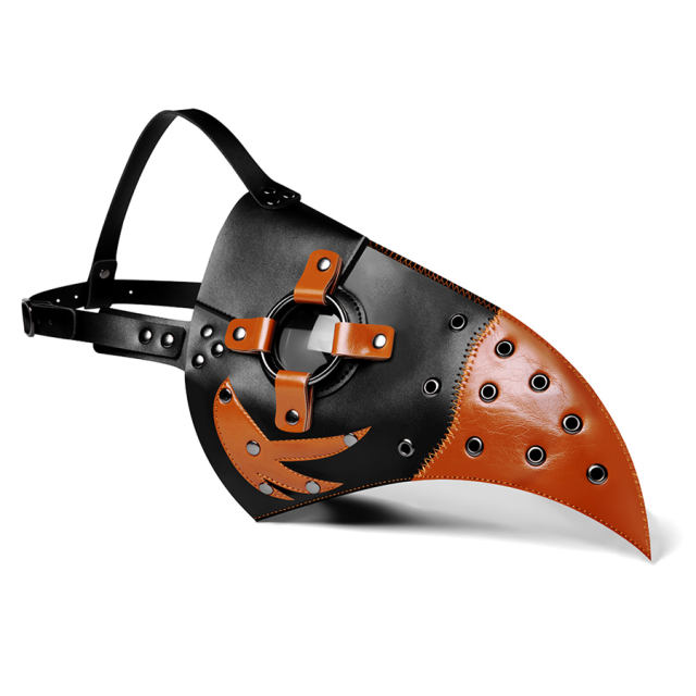 PU Plague Doctor Mask Leather Patchwork Medieval Headgear Halloween Costume Accessories