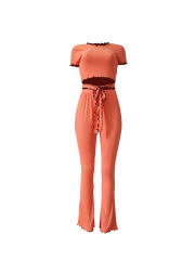Women Two Piece Pants Cap Sleeve Fashion Ruffle Tops Casual Trendy Clothing