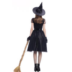 Black Witch Fancy Dress with Hat Halloween Cosplay Gothic Beauties Costume