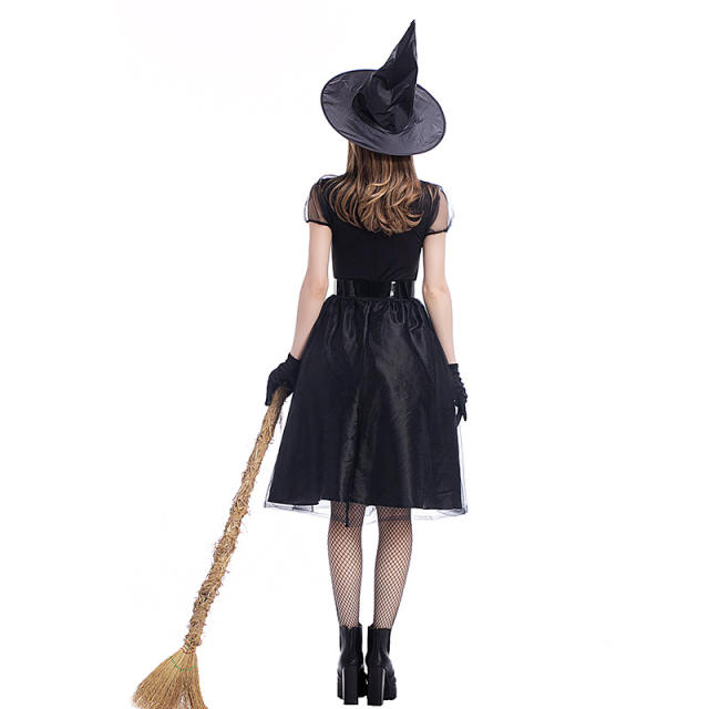 Black Witch Fancy Dress with Hat Halloween Cosplay Gothic Beauties Costume