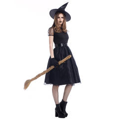 Black Witch Fancy Dress with Hat Halloween Cosplay Gothic Beauties Costume