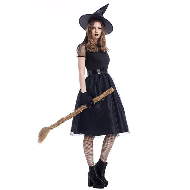 Black Witch Fancy Dress with Hat Halloween Cosplay Gothic Beauties Costume