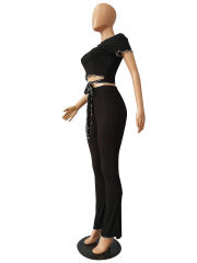 Women Two Piece Pants Cap Sleeve Fashion Ruffle Tops Casual Trendy Clothing