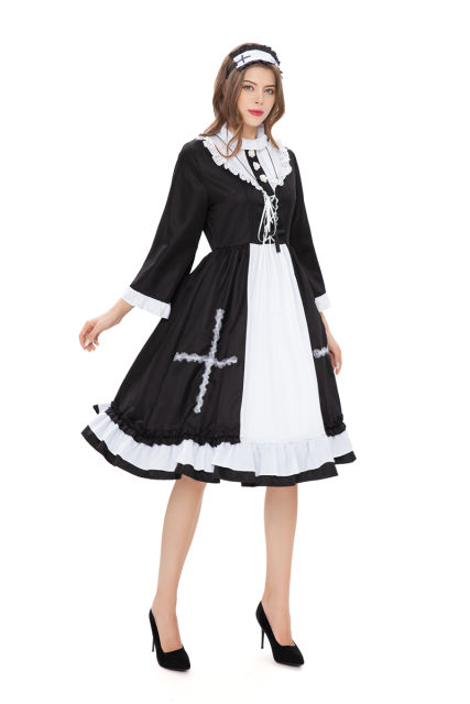 Carnival Japaness Maid Fancy Dress Halloween Outfits Female Nun Cosplay Theme Costume