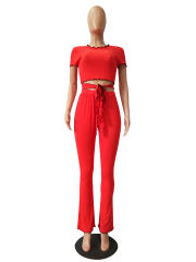 Women Two Piece Pants Cap Sleeve Fashion Ruffle Tops Casual Trendy Clothing