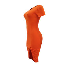 Solid Color Casual Dresses Short Sleeve Split Midi Dress Leisure Apparel