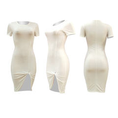Solid Color Casual Dresses Short Sleeve Split Midi Dress Leisure Apparel