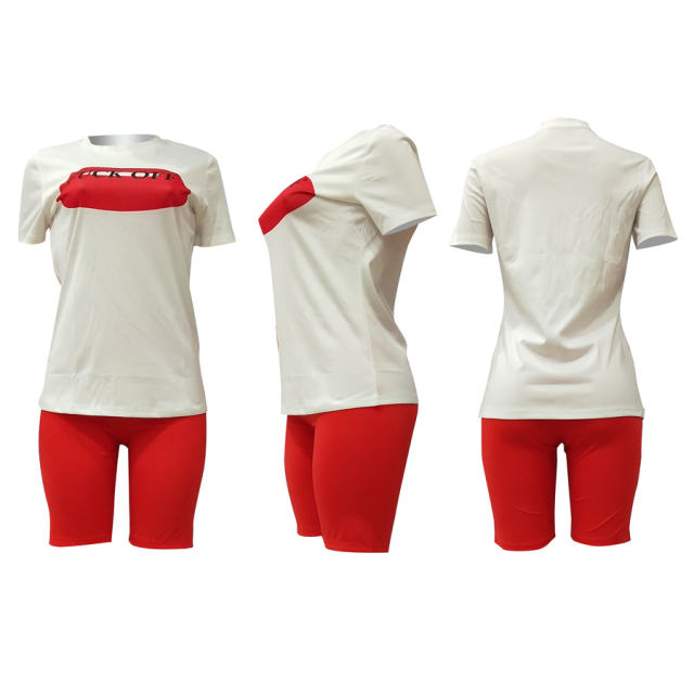Fashion Women's Two Piece Pants Summer Lip Printed Streetwear Tracksuits
