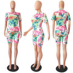 Women Digital Print Tracksuits Short Sleeve Casual Trendy Clothing