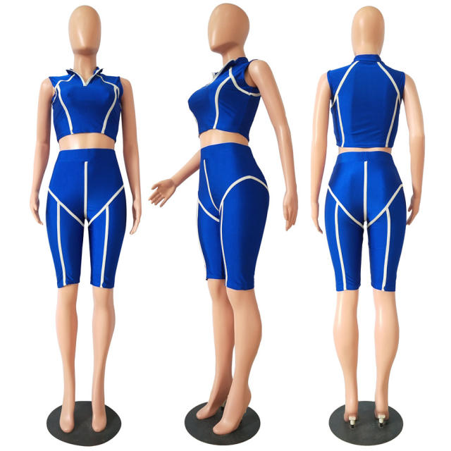 Women Sport Tracksuits Striped Print Trendy Clothing Summer Streetwear