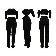Women Sexy Tracksuits Bandeau Zipper Bras Off Shoulder Streetwear PQCM760
