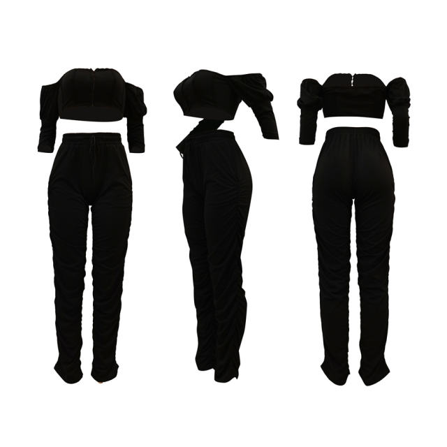 Women Sexy Tracksuits Bandeau Zipper Bras Off Shoulder Streetwear PQCM760