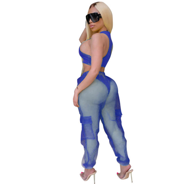 Sheer Mesh Sexy Sets High Waist Overalls Pants PQCM738