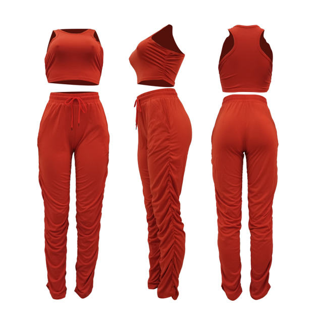 Fashion Halter Tank Tops Women Two Piece Pants Leisure Trendy Clothing