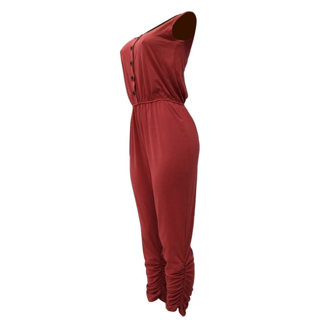 Women Casual Jumpsuits Solid Color Summer Streetwear Sleeveless Rompers