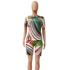 Women Digital Print Tracksuits Short Sleeve Casual Trendy Clothing
