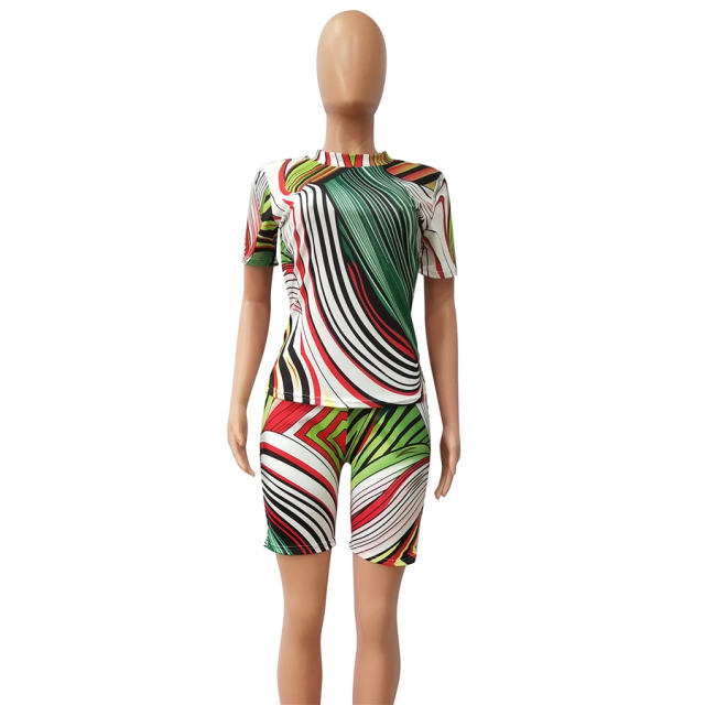 Women Digital Print Tracksuits Short Sleeve Casual Trendy Clothing