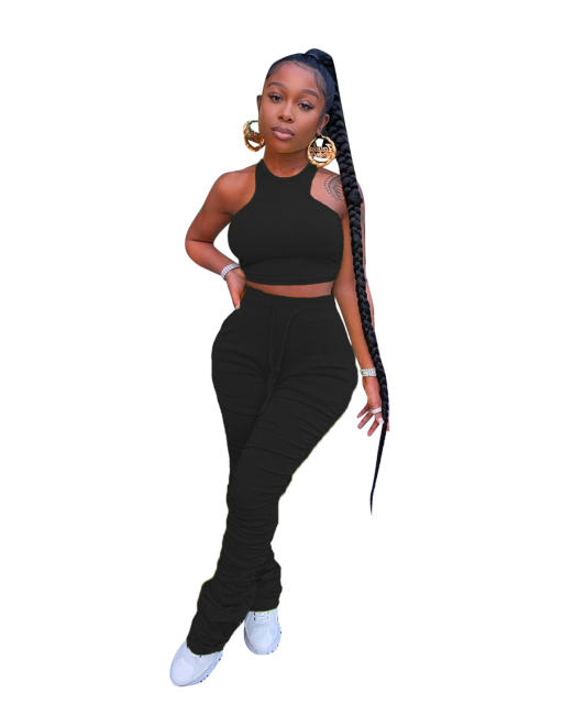 Fashion Halter Tank Tops Women Two Piece Pants Leisure Trendy Clothing