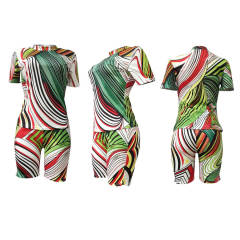 Women Digital Print Tracksuits Short Sleeve Casual Trendy Clothing