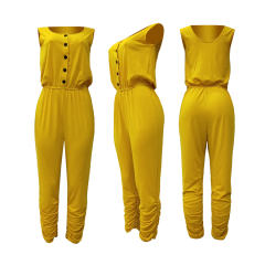 Women Casual Jumpsuits Solid Color Summer Streetwear Sleeveless Rompers