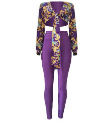Women Casual Two Piece Pants Summer Long Sleeve Cardigan