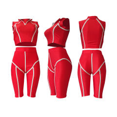 Women Sport Tracksuits Striped Print Trendy Clothing Summer Streetwear