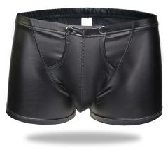Men Fetish Gay Lingerie Male Sexy Underpants Faux Leather Boxer Shorts PQA411