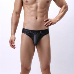 Men Fetish Gay Briefs Faux Leather Shorts Sissy Trunks Erotic Lingerie PQA4-34