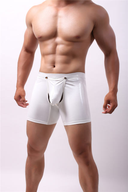 Faux Leather Hollow Out Shorts Fetish Men Gay Underpants Sissy Erotic PU Trunks PQA5-08A