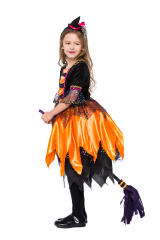Orange Halloween Witch Costume Mardi Gras Cosplay Fancy Dress for Girl PQPS8535