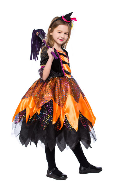 Orange Halloween Witch Costume Mardi Gras Cosplay Fancy Dress for Girl PQPS8535